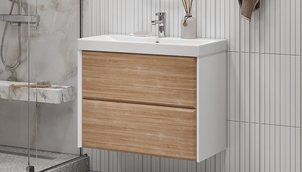 Тумба с раковиной KABINKA.KZ GESSO 800, 81.4x64.5x39.5 см, белый, коричневый купить,NaN