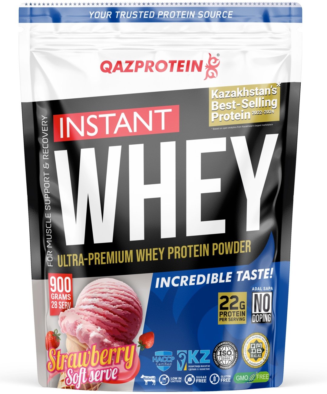 Qazprotein Instant Whey клубника 900 г