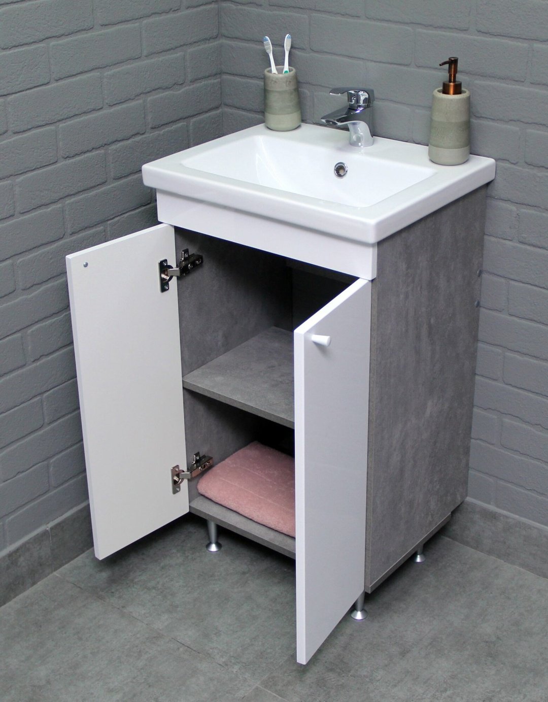 Тумба с раковиной KABINKA.KZ Como 50 DP2616T, 56.8x82x43.4 см, серый купить,NaN