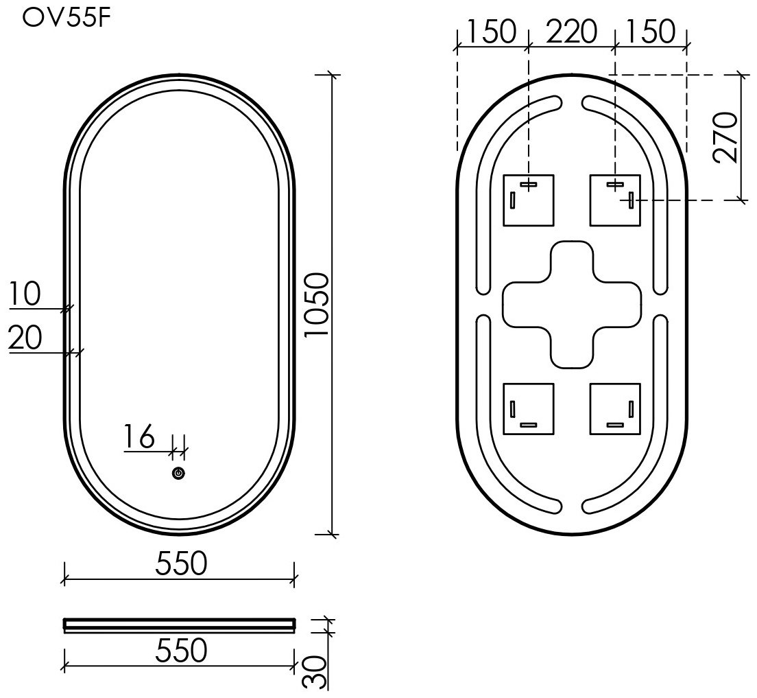 Зеркало настенное KABINKA.KZ 55x105 см