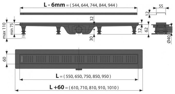 Simple желоб сталь с полимерным покрытием, APZ10BLACK-950M черный 1 шт