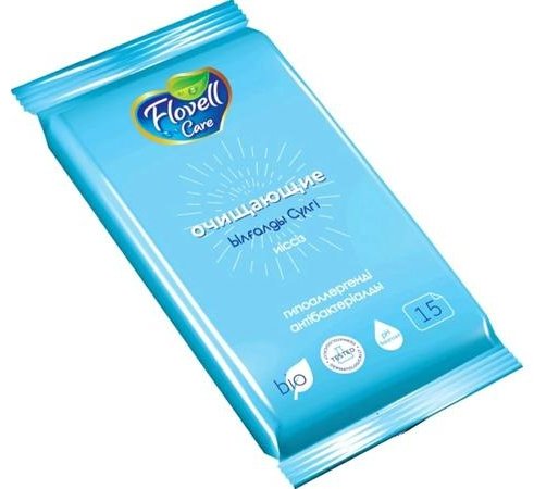 Влажные салфетки Flovell Care очищающие Б/З 15 шт синий купить,195