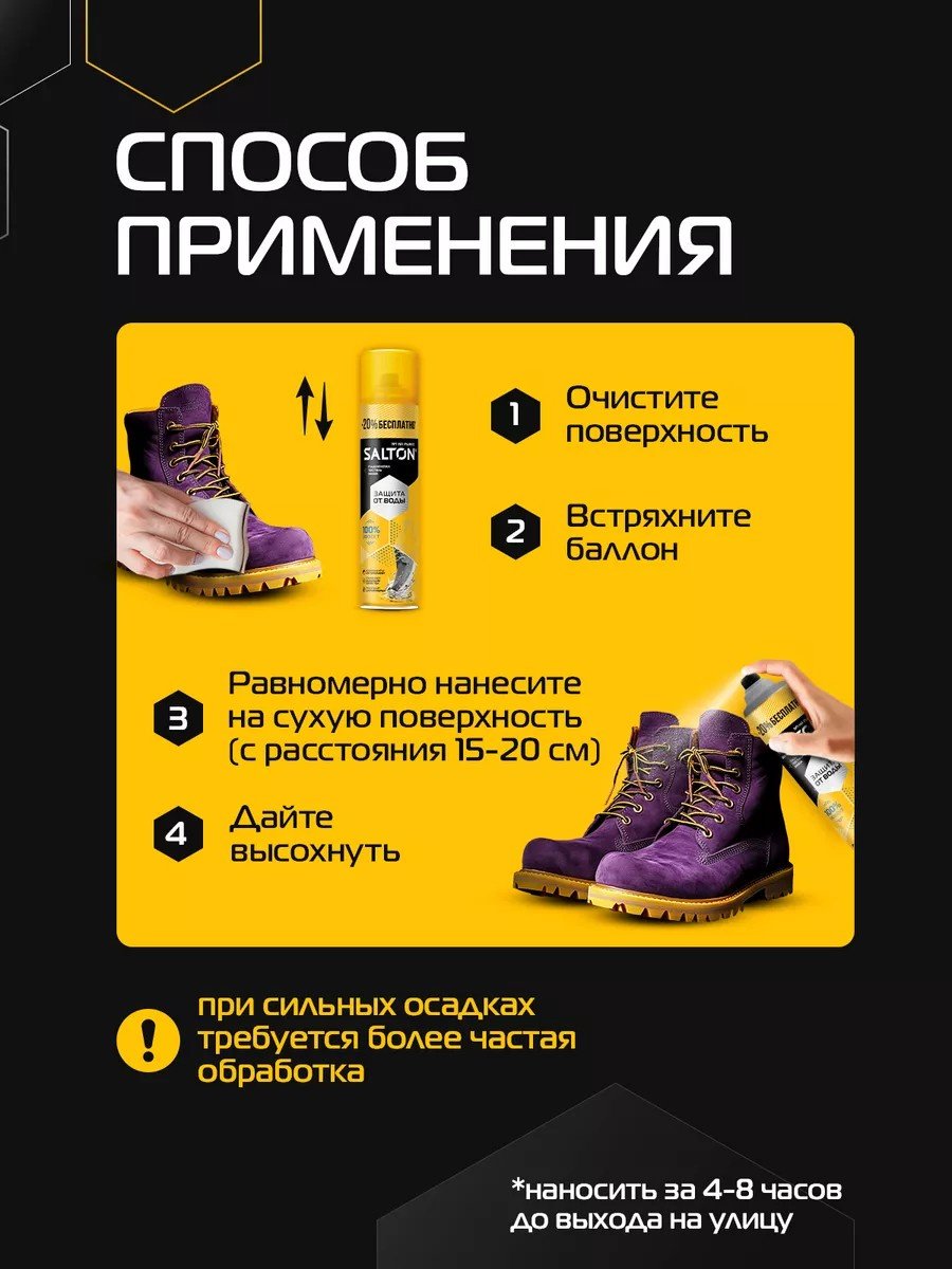 Средство для чистки обуви Salton пропитка бесцветный, Пропитка для обуви водоотталкивающая от воды 300 мл, 2 шт купить,6487