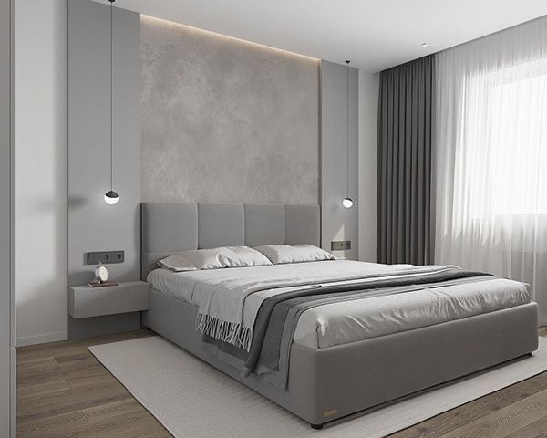 Кровать Big stripe двуспальная, 180x200 см (с матрасом, подъёмный механизм) серый купить,NaN