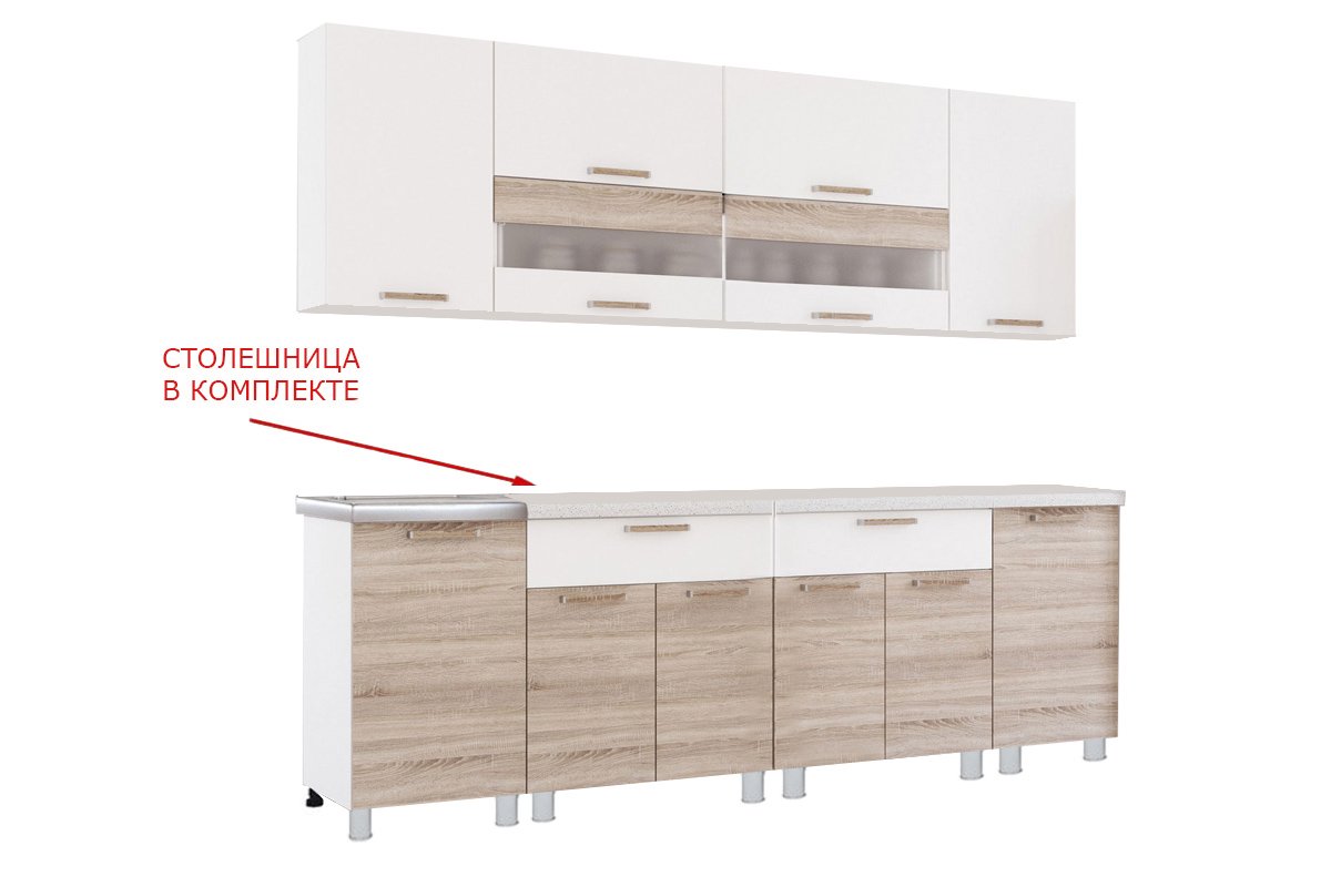 Кухонный гарнитур БТС Мебель Айсбери белый/сонома 2,4м купить,NaN