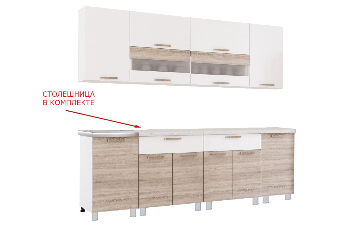 Кухонный гарнитур БТС Мебель Айсбери белый/сонома 2,4м купить,NaN
