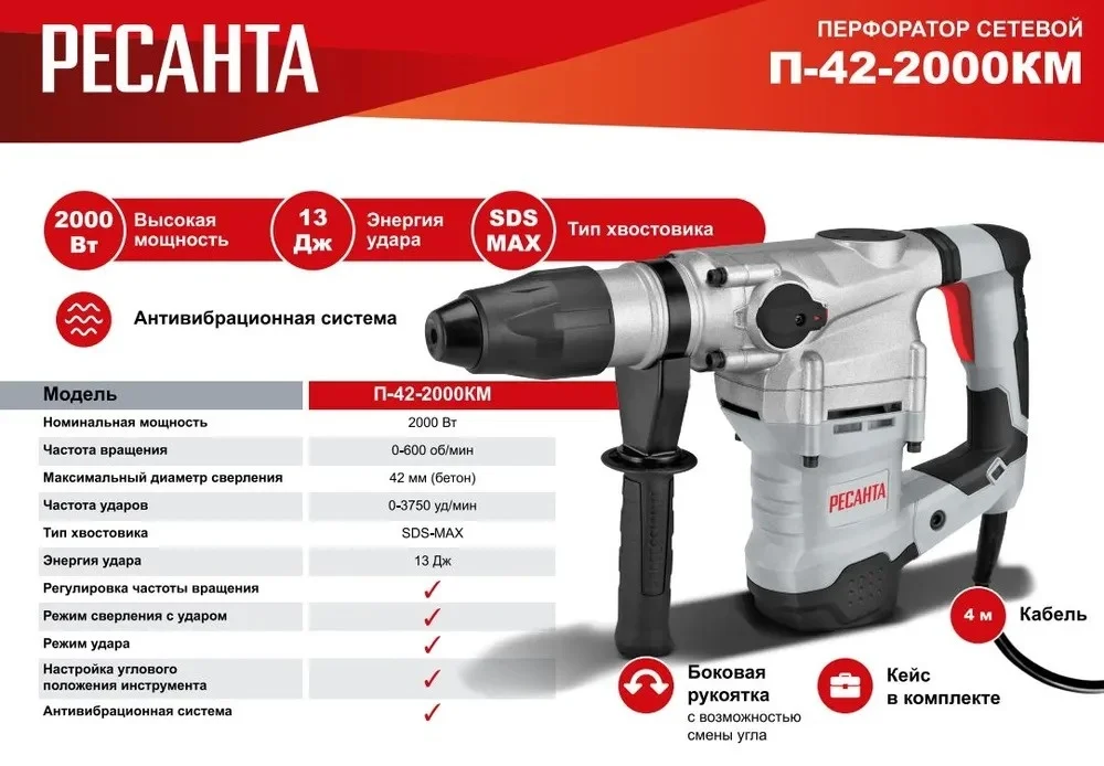Перфоратор Ресанта П-42-2000КМ 75/3/13 - ForteMarket Перфоратор Ресанта П-42-2000КМ 75/3/13 купить,0