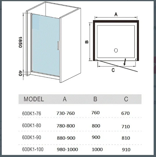 Ограждение душевое Kabinka.kz WW600 600K1-80 80х185см серый