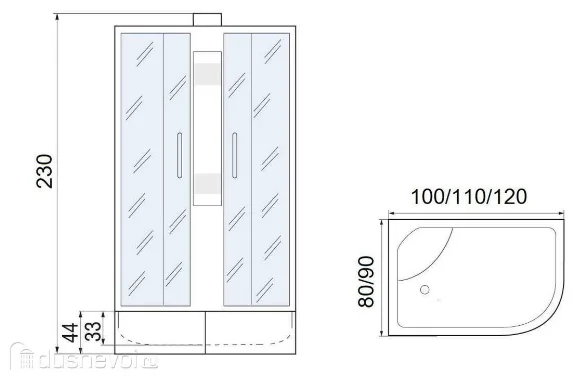 Кабина душевая Мономах XL Б/К 100/80/44 МЗ R 230х100см серый