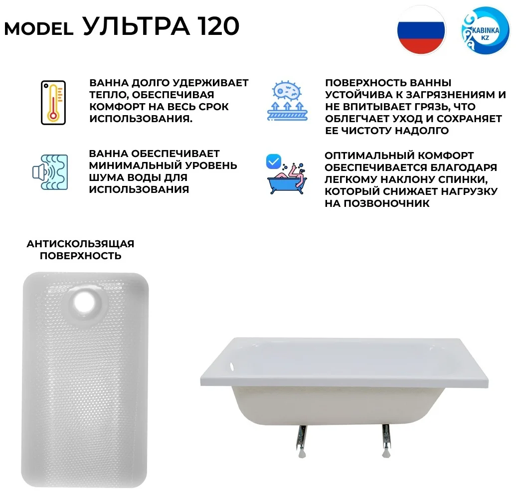 Ванна комплект Kabinka.kz Ультра 120х70х56см белый