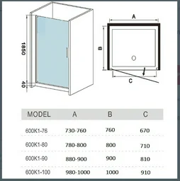 Ограждение душевое Kabinka.kz WW600 600K1-80 80х185см серый