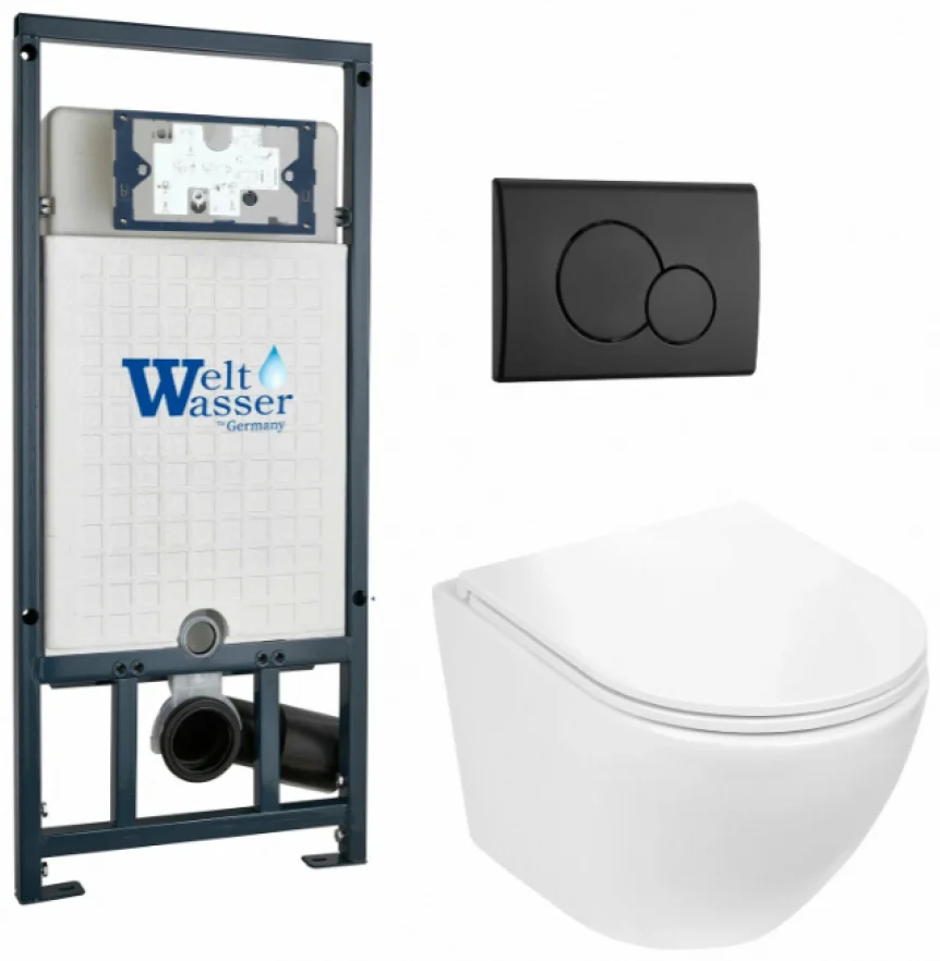 Инсталляция комплект WeltWasser MM50782 Marberg 507 + Merzbach 043 GL-BL + MAR 507 RD GL-WT бело-черный