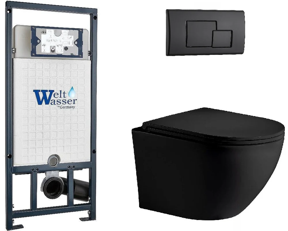 Инсталляция комплект WeltWasser MM50797 Marberg 507 + Merzbach 043 XL MT-BL + MAR 507 SE MT-BL бело-черный