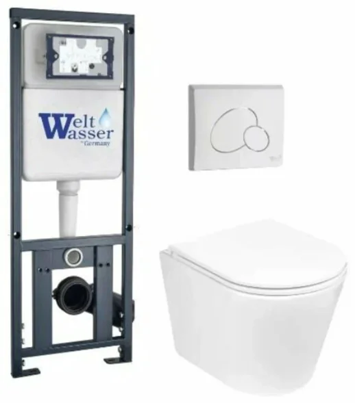 Инсталляция комплект WeltWasser MM41085 Marberg 410 + Merzbach 043 GL-BL + MAR 410 RD GL-WT бело-серый