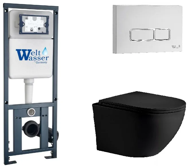 Инсталляция комплект WeltWasser MM41096 Marberg 410 + Merzbach 043 XL MT-BL + MAR 410 SE GL-WT бело-черный