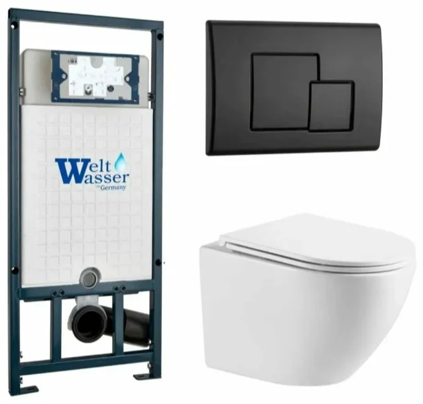 Инсталляция комплект WeltWasser MM50796 Marberg 507 + Merzbach 043 XL MT-BL + MAR 507 SE GL-WT бело-черный