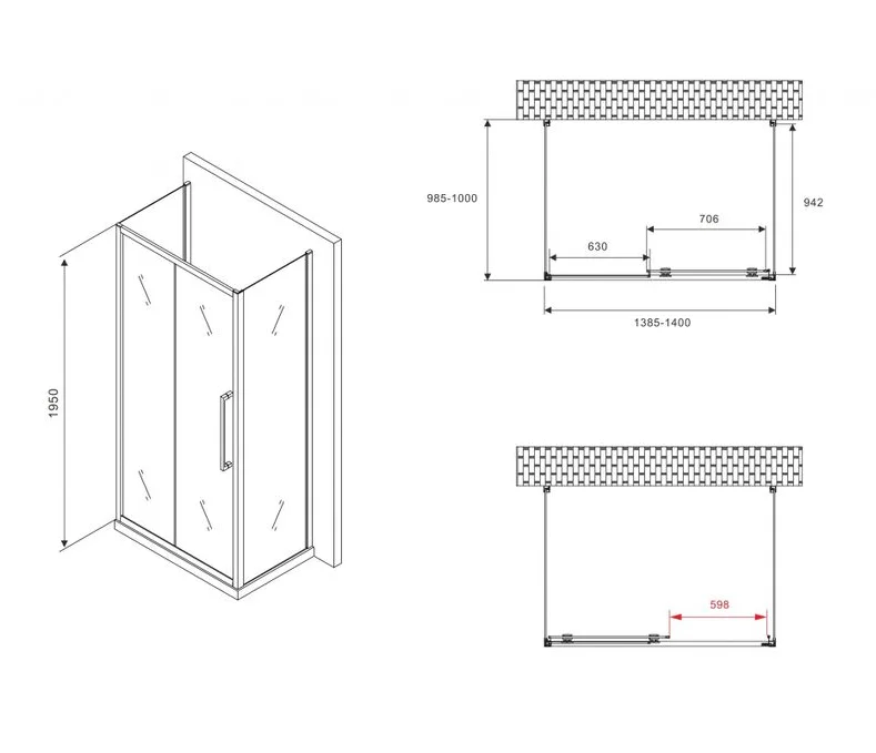 Душевой уголок Abber Schwarzer Diamant AG30140BH-S100B-S100B 140х100х195см купить,687400
