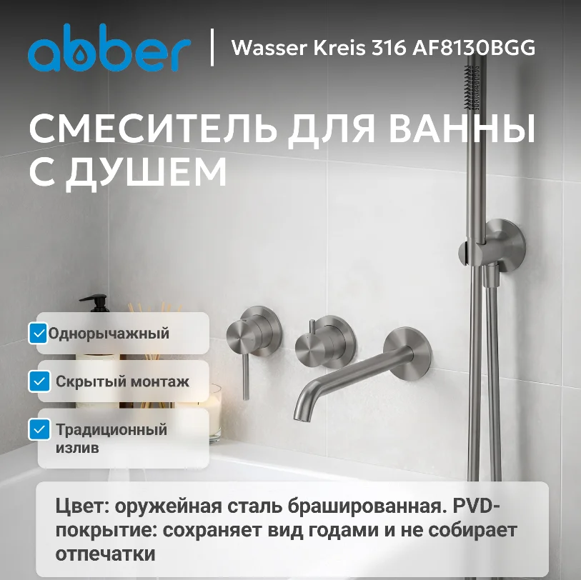 Смеситель для ванны Abber Wasser Kreis 316 AF8130BGG оружейная сталь брашированная купить,494400