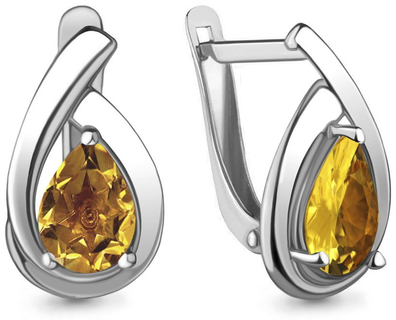 Серьги AQUAMARINE 4241206 вес 2.6 г серебро, цитрин купить,44939