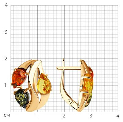 Серьги Diamant 93-320-00456-1 вес 3.5 г серебро, янтарь купить,30000