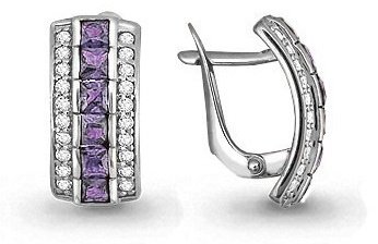 Серьги AQUAMARINE 4430504А вес 3.88 г серебро, аметист купить,55265