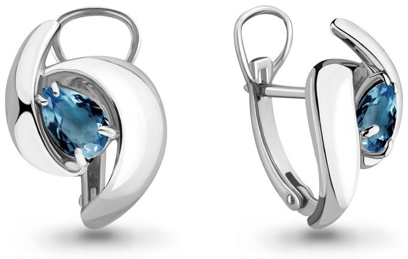 Серьги AQUAMARINE 4489408 вес 3.88 г серебро, топаз купить,63023