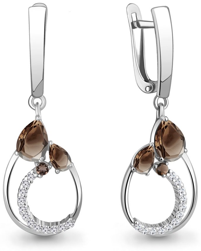 Серьги AQUAMARINE 45006801А.5 вес 4.42 г серебро, раухтопаз купить,48202