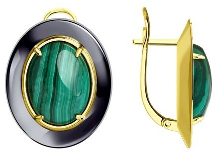 Серьги Diamant 93-320-01752-1 вес 12.19 г серебро, малахит купить,45786