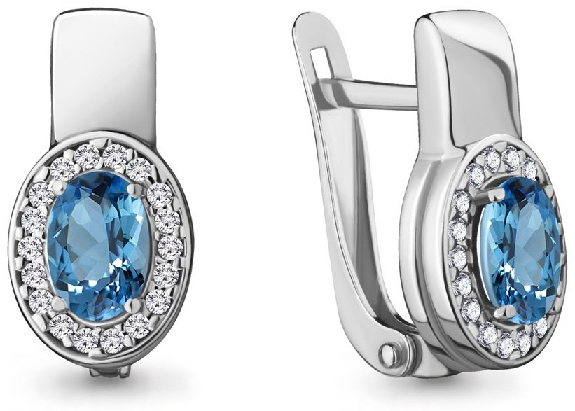 Серьги AQUAMARINE 4712505А вес 3.5 г серебро, топаз купить,44837