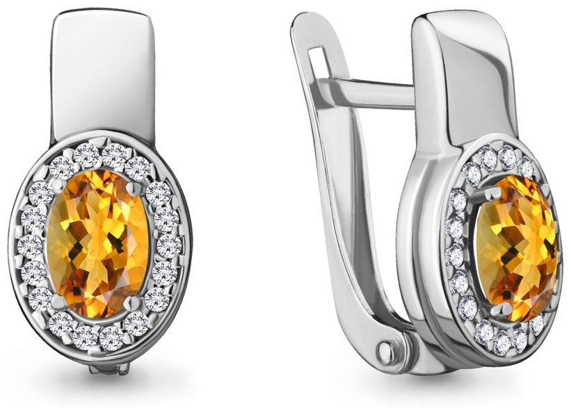 Серьги AQUAMARINE 4712506А вес 3.5 г серебро, цитрин купить,36706