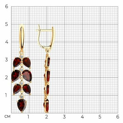 Серьги Diamant 93-321-02622-1 вес 5.5 г серебро, гранат купить,67716