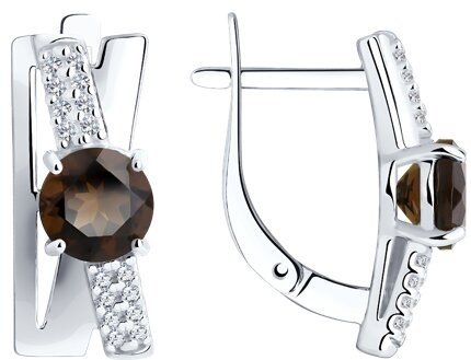 Серьги Diamant 94-320-00784-1 вес 3.34 г серебро, раухтопаз купить,24624