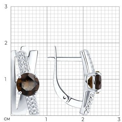 Серьги Diamant 94-320-00784-1 вес 3.34 г серебро, раухтопаз купить,24624
