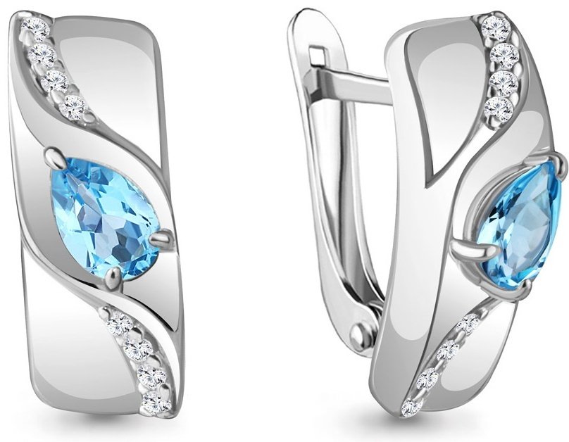 Серьги AQUAMARINE 4781305А вес 2.93 г серебро, топаз купить,60534