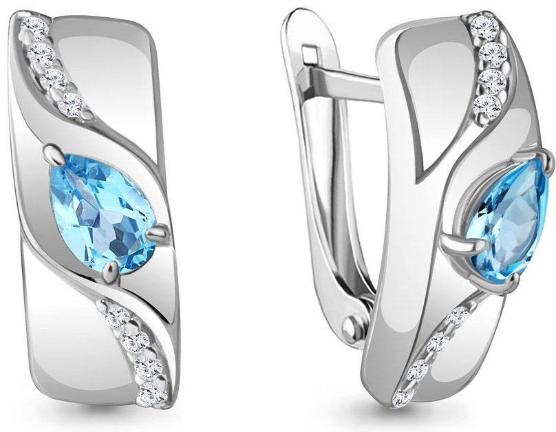 Серьги AQUAMARINE 4781305А вес 2.93 г серебро, топаз купить,60534
