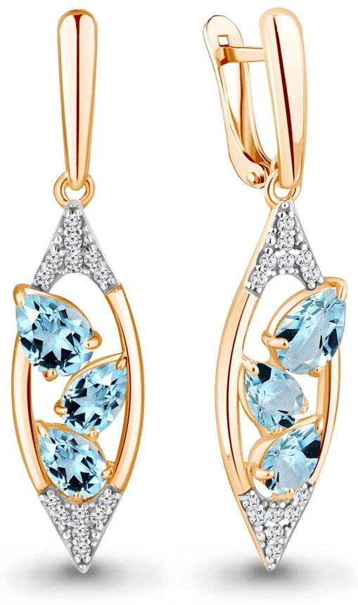 Серьги AQUAMARINE 4782902А вес 4.6 г серебро, топаз купить,NaN
