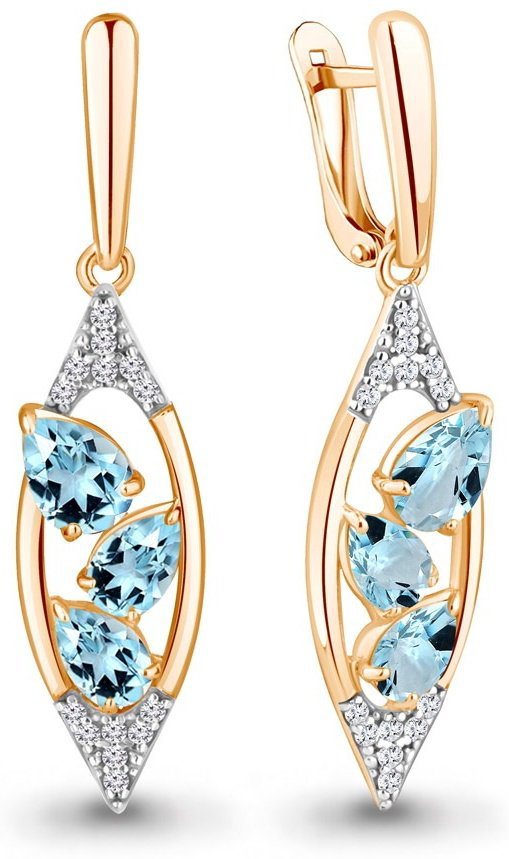 Серьги AQUAMARINE 4782902А вес 4.6 г серебро, топаз купить,NaN