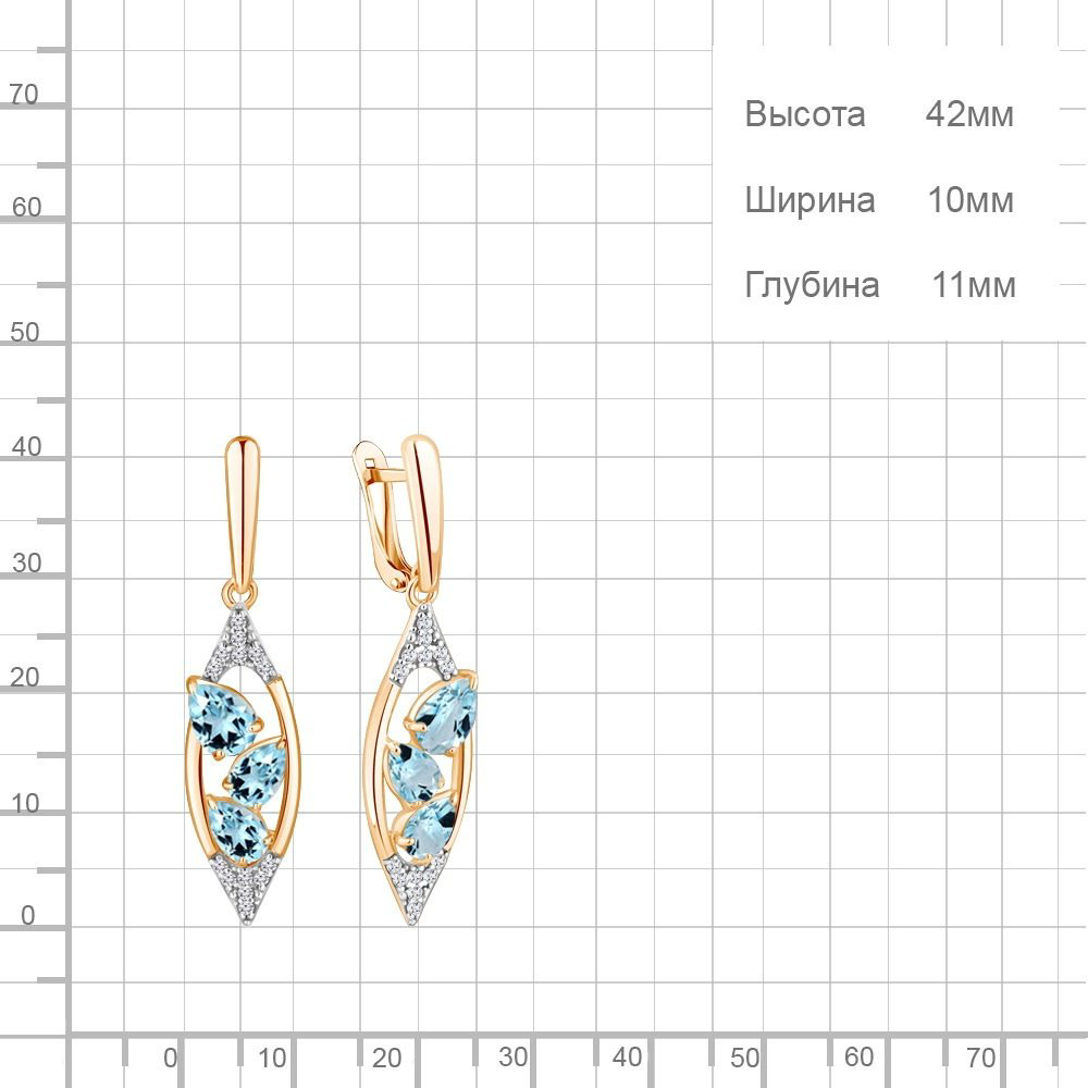 Серьги AQUAMARINE 4782902А вес 4.6 г серебро, топаз купить,NaN