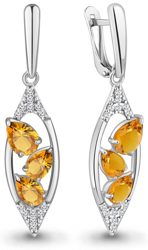 Серьги AQUAMARINE 4782906А вес 4.16 г серебро, цитрин купить,50557