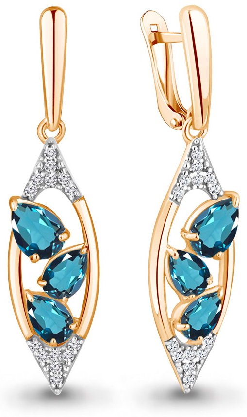 Серьги AQUAMARINE 4782908А вес 4.6 г серебро, топаз купить,140562