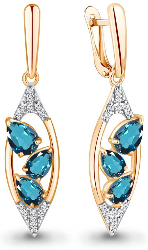 Серьги AQUAMARINE 4782908А вес 4.6 г серебро, топаз купить,140562