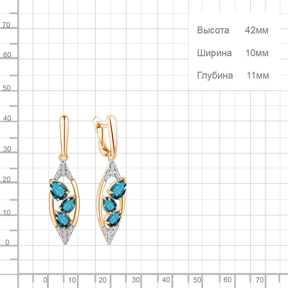 Серьги AQUAMARINE 4782908А вес 4.6 г серебро, топаз купить,140562