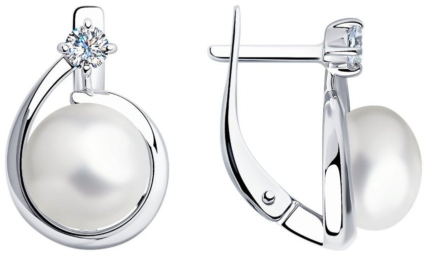 Серьги Diamant 94-320-01111 вес 4.29 г серебро, жемчуг купить,NaN