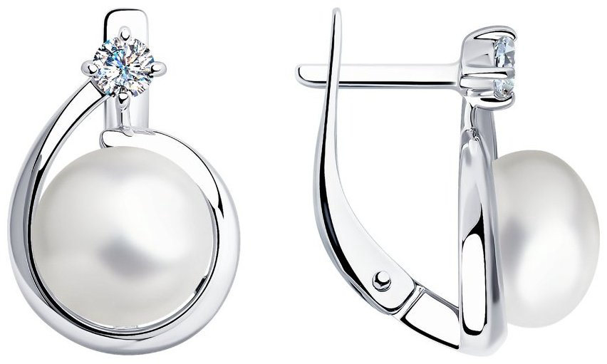 Серьги Diamant 94-320-01111 вес 4.29 г серебро, жемчуг купить,NaN