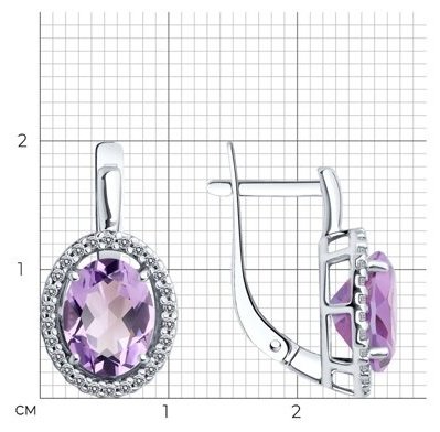 Серьги Diamant 94-320-01999-2 вес 3.45 г серебро, аметист купить,28454