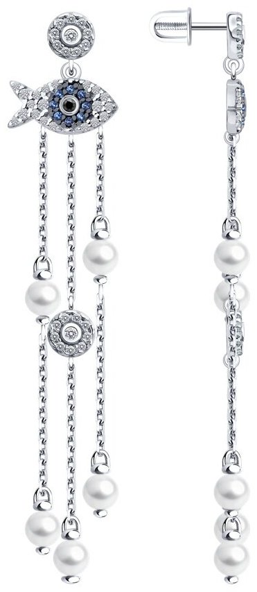 Серьги Diamant 94-122-02186-2 вес 4.81 г серебро, жемчуг купить,34628