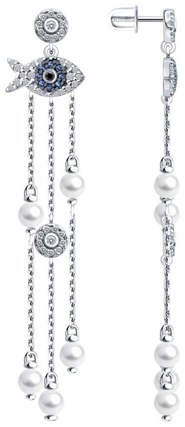 Серьги Diamant 94-122-02186-2 вес 4.81 г серебро, жемчуг купить,34628