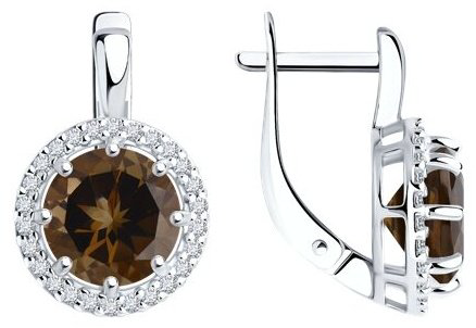 Серьги Diamant 94-320-02052-4 вес 3.68 г серебро, раухтопаз купить,22996