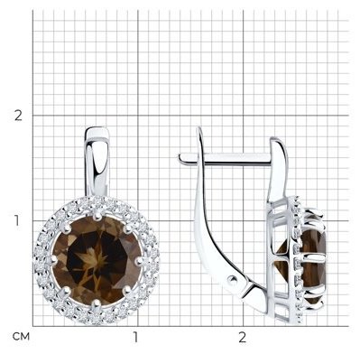 Серьги Diamant 94-320-02052-4 вес 3.68 г серебро, раухтопаз купить,22996