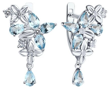 Серьги Diamant 94-321-02061-1 вес 3.73 г серебро, топаз, фианит купить,42066